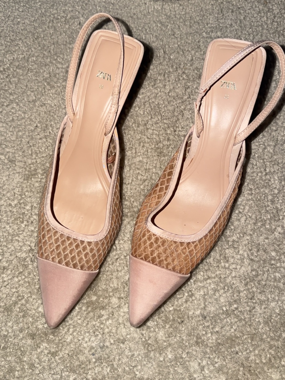 Zara Blush Pink Pointed-Toe Mesh Slingback Heels